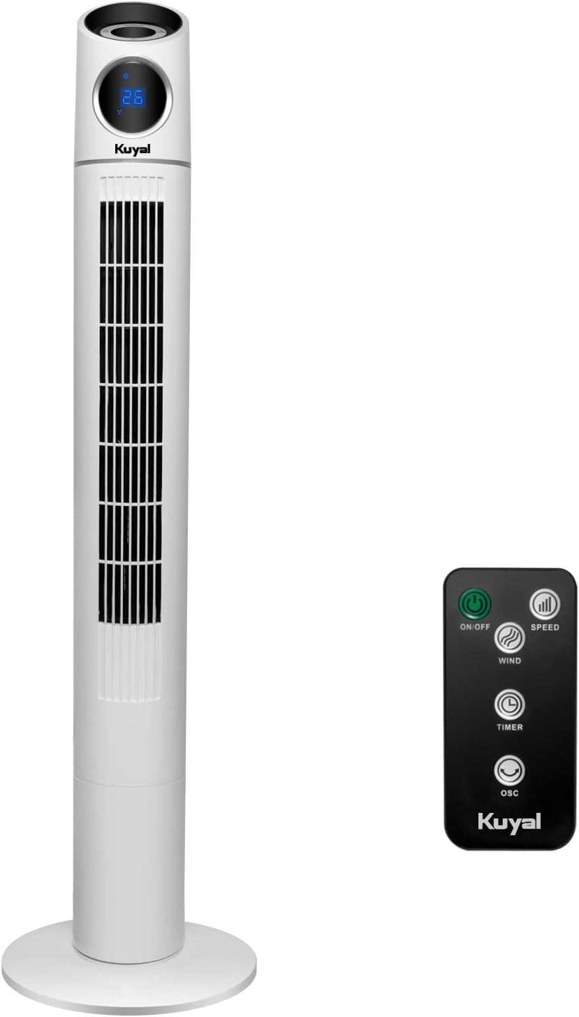 Kuyal Oscillating 44inch Tower Fan, Powerful 50W Motor with Remote