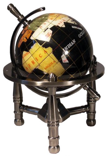 Unique Art 6-Inch by Black Onyx Ocean Mini Table Top Gemstone World Globe with Silver Tripod