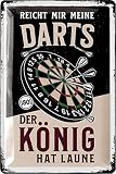 Retro Blechschild Dart - Bar und Partykeller Dekoration - Irish Pub Deko - lustiges Geschenk für Männer - Darts Schild DER KÖNIG HAT LAUNE 180 SCORE - vintage Metallschild 20x30cm