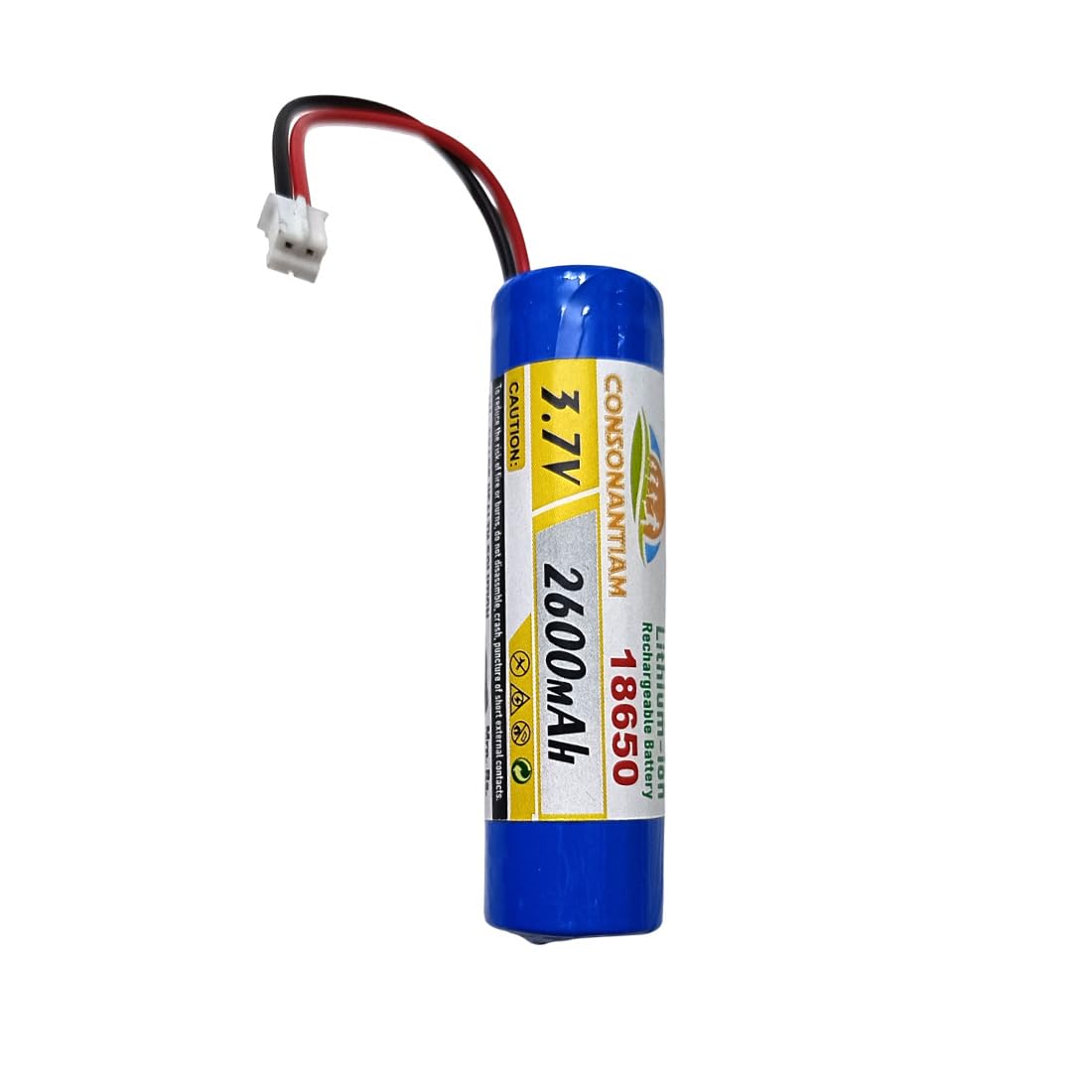 CONSONANTIAM 3.7V 2600mAh 9.24Wh Li-ion Rechargeable Battery Pack for DIY Robotics Speakers, Remote Control Toys, Bluetooth, Portable Device, Outdoor Lighting, Electronics Toys. (JST 2.0 mm Jack)-image-0