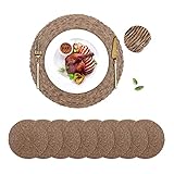 GFWARE Woven Placemat Round Set of 8 15in, Natural Wicker Charger Table Mats Heat Resistant Rattan T