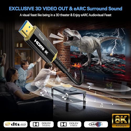 Fiber Optic HDMI Cable 100FT, 8K (HDMI 2.1,48Gbps) Ultra High Speed HDMI Cord with Gold Plated Connectors, 8K@60Hz 4K@120Hz, Compatible for HDTV PC Projector Large Display, Male-to-Male - Image 5