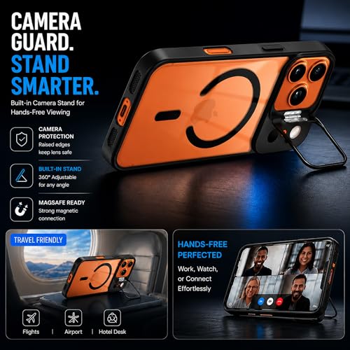 Image of A rtistque Clear Back Cover Case for iPhone 17 Pro | Compatible with Mag-Safe | Built-in Adjustable Camera Stand | Shockproof TPU Bumper | Premium Transparent Design | iPhone 17 Pro Back Cover - Black