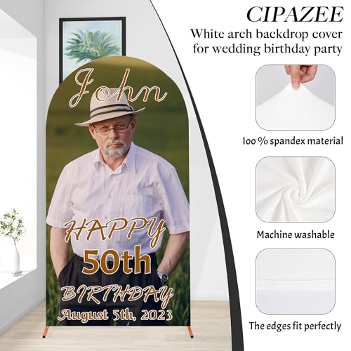 Mrsivrop Personalized Spandex Arch Cover - Wedding Arch Backdrop Cover Fit Round Top Backdrop Frame Stand, Arch Backdrop Cover for Birthday, Theme Party, Wedding (7.2ft, Birthday Style-1)