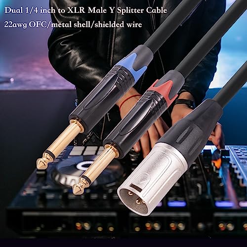 XLR 3 Pin Male to Double 6.35mm 1/4in TS Male Y Splitter Cable - Image 2