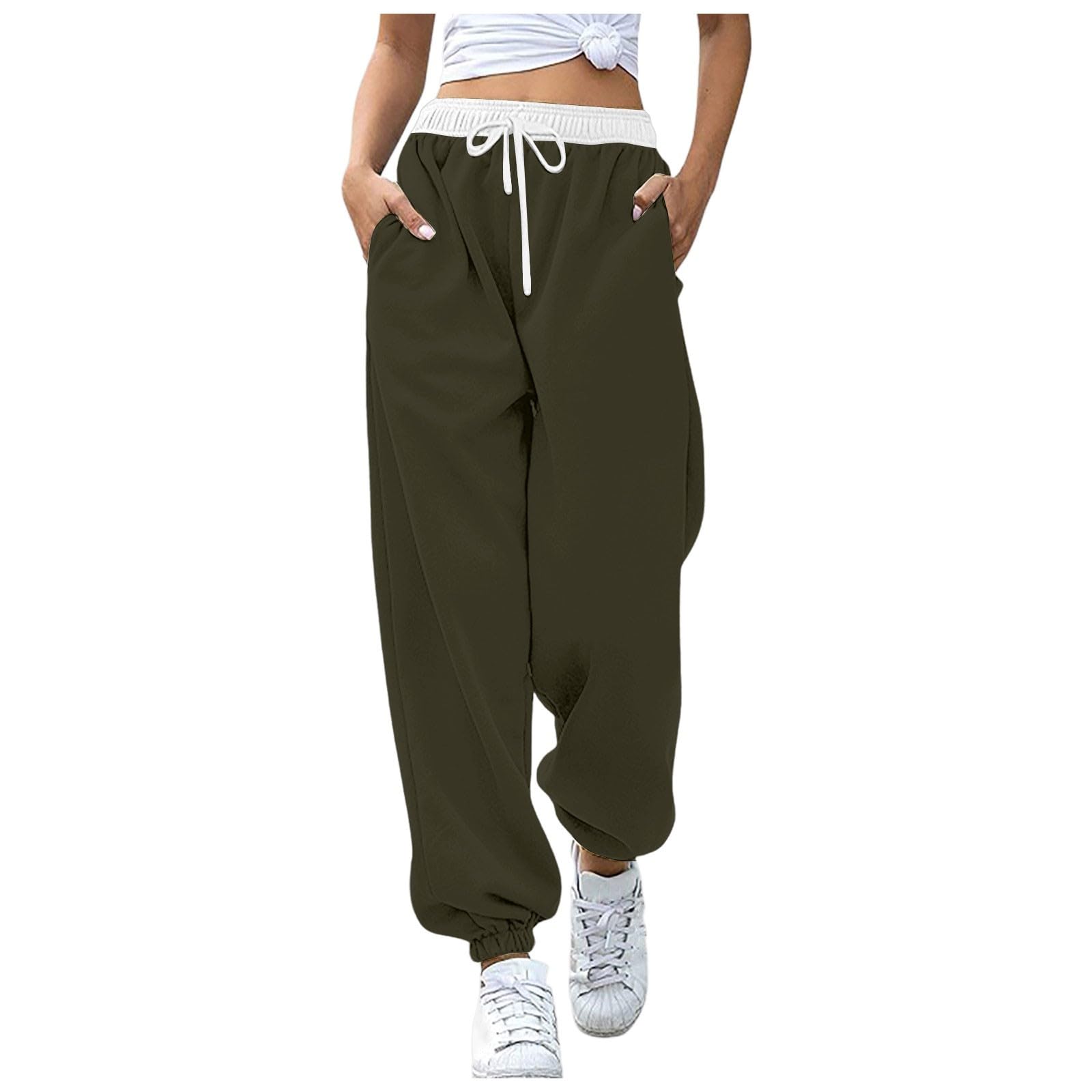Pantalon Jogging Taille Haute Pour Femme – Avec Poches, Tissu Respirant Et Extensible – Pour Yoga, Entraînement, Loisirs – Confortable Et Pratique