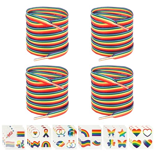 2 Paar Bunte Schnürsenkel mit 17 PCS Regenbogen Sticker Tattoo Stickers, Lgbtq Regenbogen Schnürsenkel Pride Outfit Pride Sticker, Pride Accessoires Csd Outfit für Sneaker, Stoffschuhe (140cm)