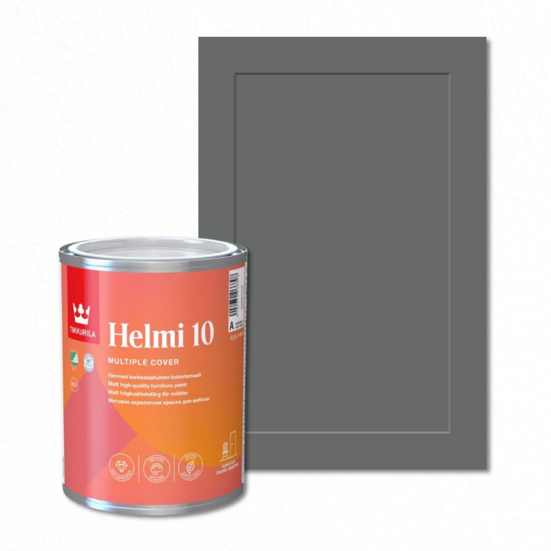 TIKKURILA Helmi 10 Matt Paint for Kitchen Cupboards, Furniture & MDF | Durable Interior Wood Finish - 0.25L Basalt N499