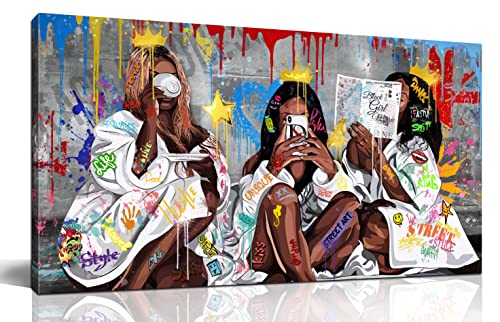 Jkwall77 Fashion Black Girl Wall-Art - Graffiti Canvas Wall Art Living Room - Bedroom Decor For Teen Girls Ready To Hang Size 40" X 20" #TOP6