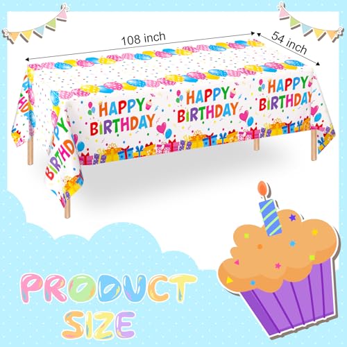 Image of WNINK 4 Pack Happy Birthday Plastic Tablecloths, 54x108 Inch Disposable Waterproof Birthday Party Table Covers, Colorful Polka Dot Rectangle Tablecloths for Kids Boys Girls Birthday Decorations
