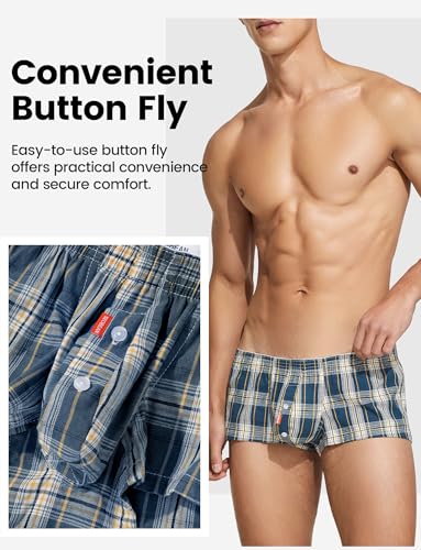 FEOYA Men's Underwear Cotton Low Rise Boxer Shorts Pajamas Shorts Plaid Stripe Printed Comfortable2