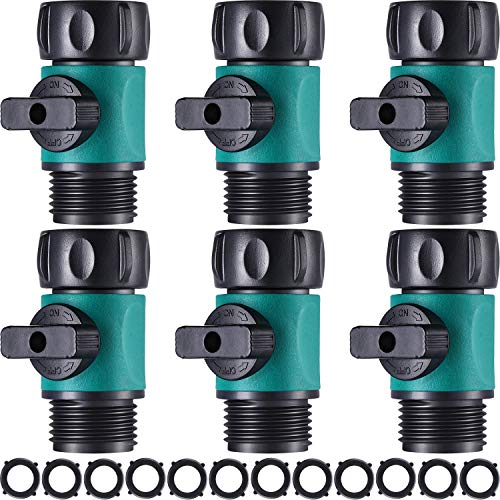 Hotop 6 Pcs Garden Hose Shut Off Valves Plastic Connect Water Hose Turn Off Valves with 12 Piece Rubber Gaskets, 3/4 Inch GHT Thread, Black
