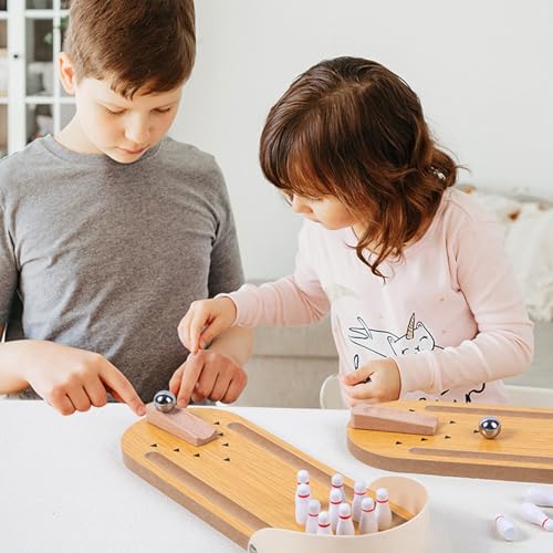 JurciCat Bowling Set Kinder Kegelspiel für Kinder Mini Bowlingbahn mit 10 Pins Mit Hölzernen Desktop Wichtelgeschenk für Erwachsene & Kinder ab 3 Jahre