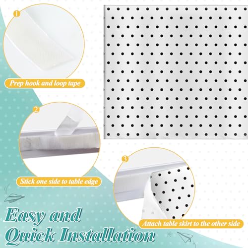 Image of 4FT Black and White Table Skirt Polka Dots Teacher Desk Skirt Classroom Desk Skirt for Back to School Decorations Classroom Table Cloth for Back to School Party Supplies Dorm Office Bookcase Cabinet