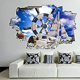 Ocean Beach Anchor Nautical 3D Wall Stickers Mural Smashed Wall Art Removable Poster Vinyl decals Fo