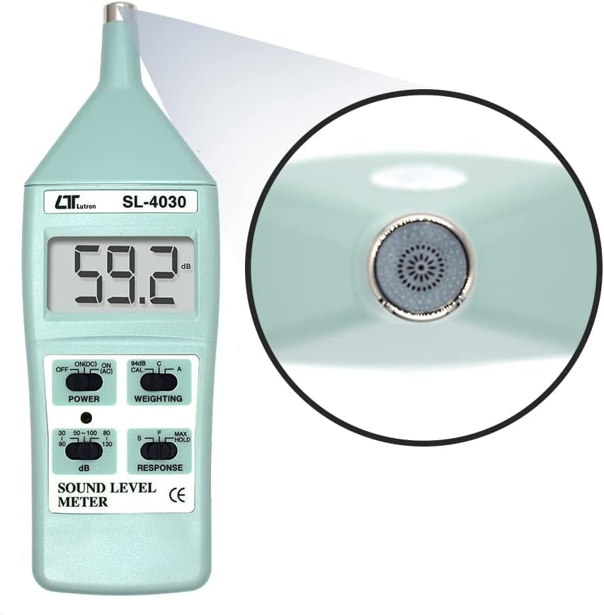 Sonómetro digital (rango: 30 a 130 dB) para auditorios, pruebas de ruido vehicular y teatros | Medidor de sonido para escuelas, monitoreo acústico y medición de decibelios | Modelo: SL-4030