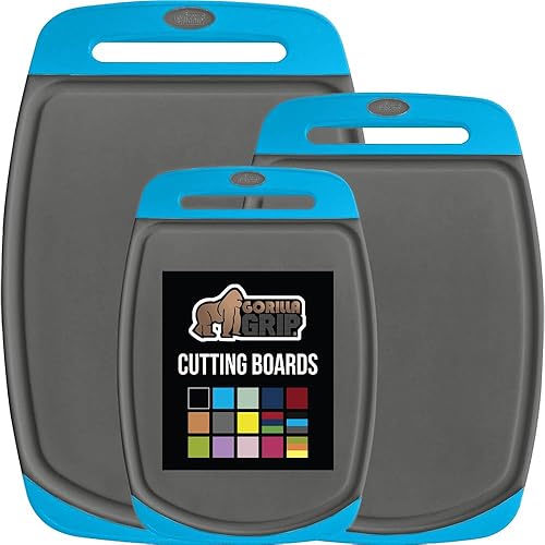 Miniatura 131 de Gorilla Grip - Tabla de cortar extragrande, mango de fácil agarre, surcos para jugos, antideslizante y gruesa. Apta para lavavajillas, no porosa