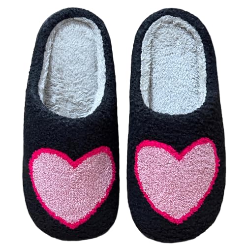 Image of Women's Men's Cute Fuzzy Heart Slippers Memory Foam Fluffy Couple Slippers Cozy House Indoor Outdoor Shoes