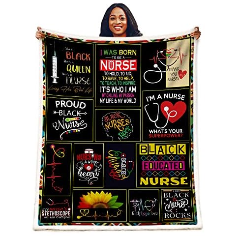 Nurse Gifts Nurse Throw Blanket RN Gifts for Black Nurses,Nurse Gifts for Women,School Nurse Gifts,Soft Fluffy Sherpa Warm Throw Blankets for Bed, Office and Couch (A,60"x80") Cover