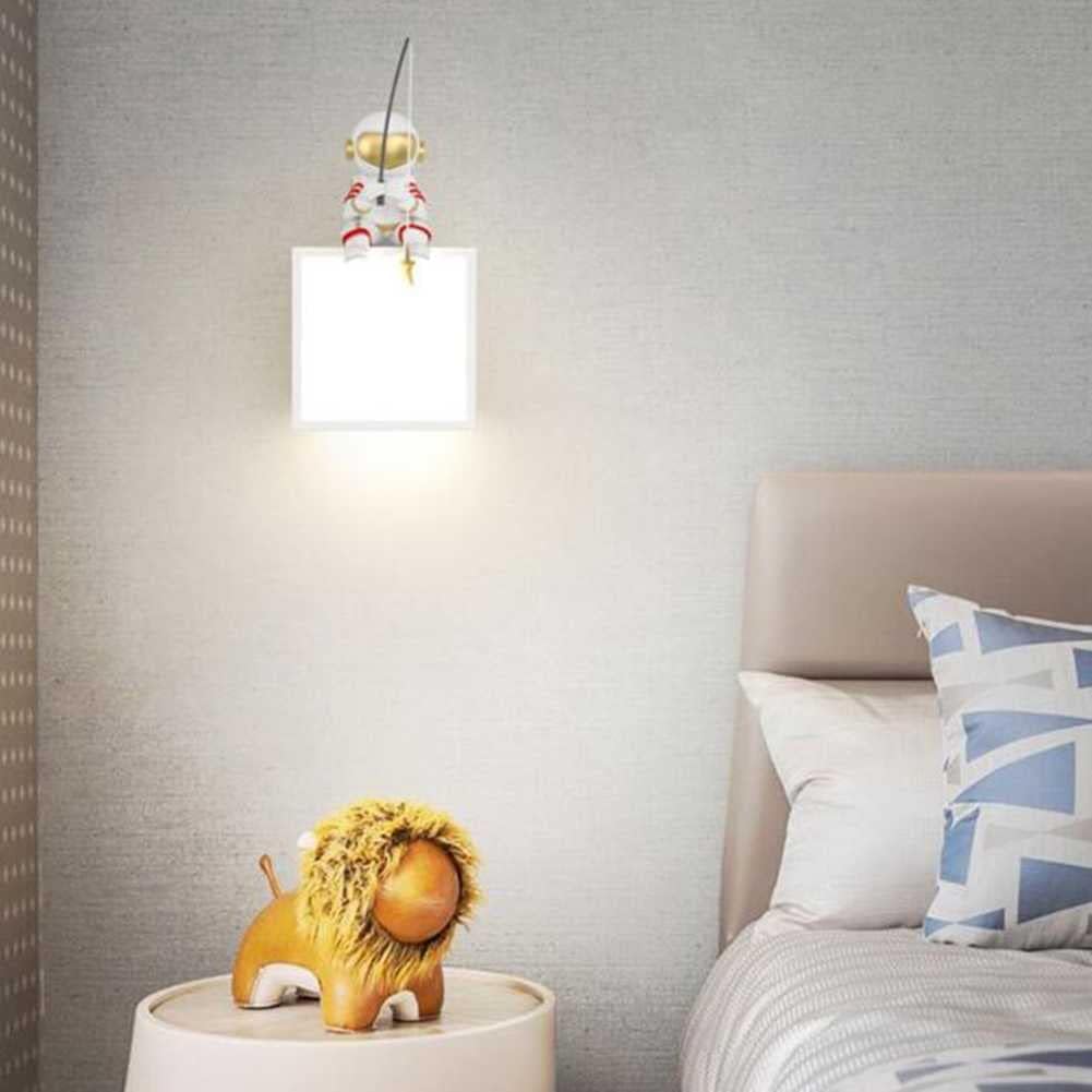 Children's Room Light, Wall Hanging Led Bedside Lamp with Glass Lampshade, Resin Astronaut Decorative, 3 Color Temperature Adjustable for Kids Bedroom, Dining Room, Living Room(White)