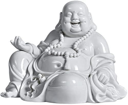 ZEELYDE Buddha Statue,buddha statues for home Laughing Buddha Statues Sculptures White Ceramic Maitreya Buddha Figurine 6" Lucky Happy Feng Shui Home Decor, Zen Decor Praying Buddha Statue