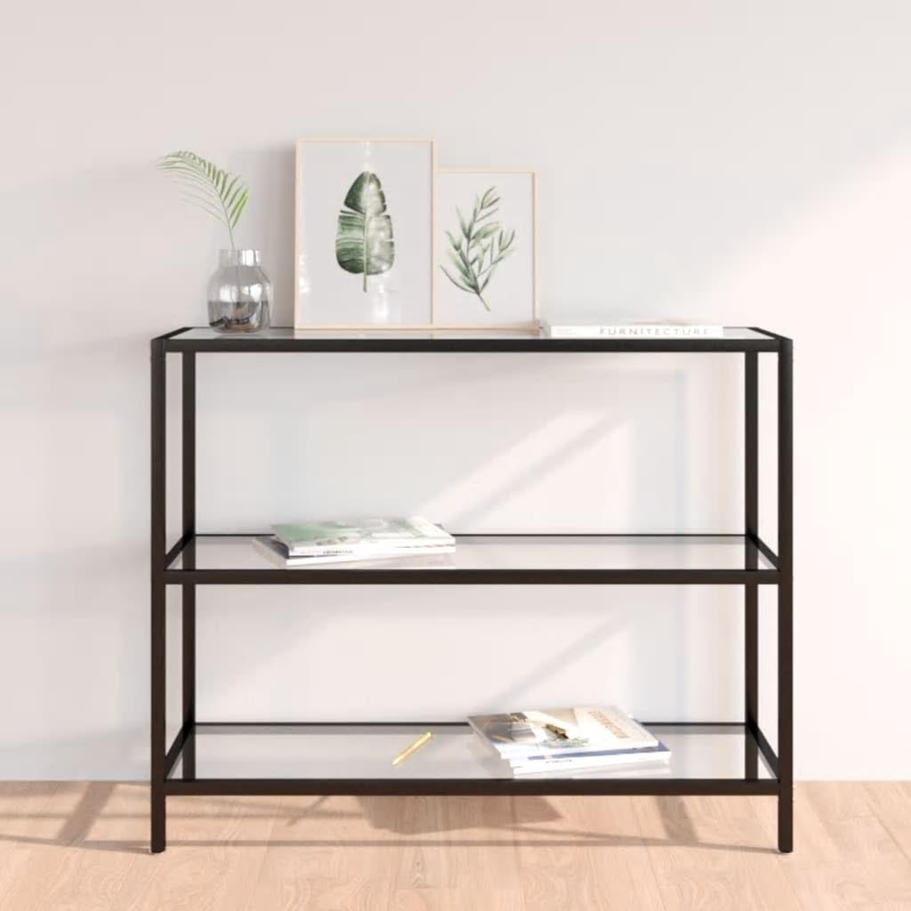 Estantería, estantería y estantes de pie de vidrio templado transparente, 100x36x90 cm