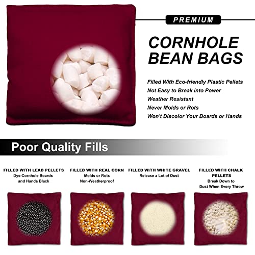 Jmexsuss Weather Resistant Standard Corn Hole Bags, Set Of 8 Regulation Professional Cornhole Bags For Tossing Game,Corn Hole Beans Bags With Tote Bag(Burgundy/White) #TOP3