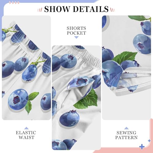 Blueberry Print Pajama Pants Lounge Sleep Pants Elastic Waist Long Pajama Bottoms with Pockets for 6-14 Years4