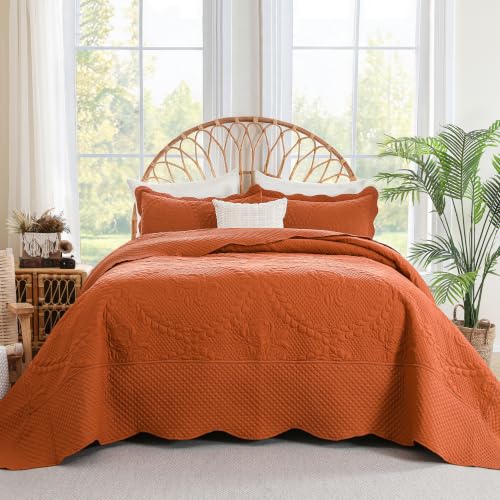 Image of EVENHUG Oversized King Bedspreads California King Quilt Set with Pillow Shams Extra Wide Large King Size Quilts Lightweight Coverlet Bedding Sets Caramel 120 inchx128 inch