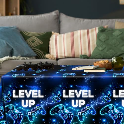 Image of 2Pcs Video Game Tablecloth,Video Game Birthday Party Supplies Neon Gaming Plastic Table Cover Game Level Up Table Decorations for Boys Girls Game Party