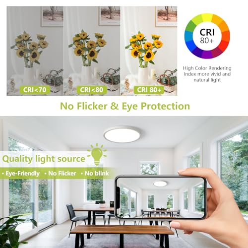 Image of 23.7 Inch Large LED Flush Mount Ceiling Light Fixtures- Dimmable & 3 CCT Modes(3000 /4000 /6000K), 50W 5000LM, Ultra-Thin Low Profile Ceiling Light for Living Room, Kitchen, Office, White