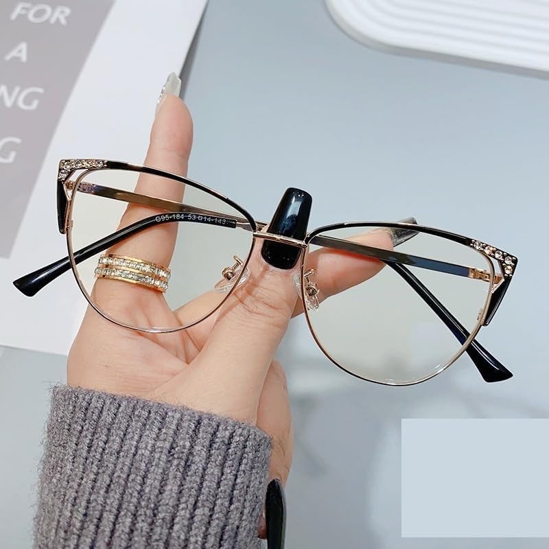 Miniatura 6 de Gafas de lectura con bloqueo de luz azul ojo de gato para mujer, diseño de ojo de gato, antirrayos UV, lentes de lectura con espejo de luz plana