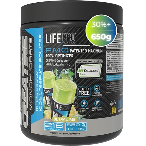 Creatina Monohidratada Creapure Life Pro 650g – Sabor Ultra Lime – Creatina Micronizada Pura, Hasta 216 Tomas – Sin Gluten, Para Fuerza, Energía y Recuperación Muscular – Calidad Alemana Garantizada