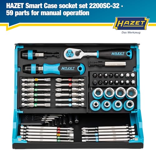 Image of HAZET Smartcase Bit Set 2200SC-32 I 59-Piece Set, Drive: Hexagon 6.3 (1 /4 Inch), Particularly Large Number of Tools in the Smallest Space for the Best Overview I Foldable Tool Set