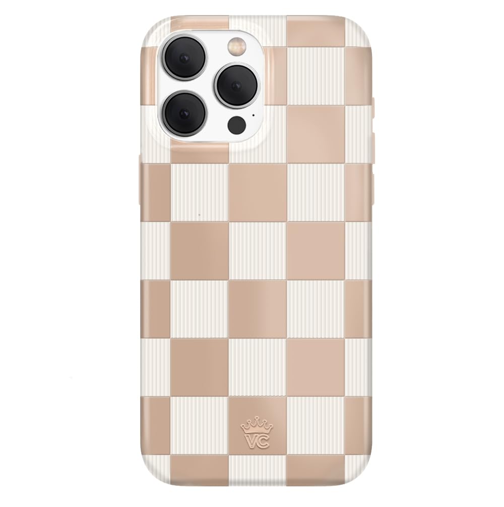 VELVET CAVIAR Checkered Phone Case for iPhone 15 Pro Max for Women - Compatible with MagSafe - 10ft Drop Tested - Girly Cute Protective Designer Cover - Nude Neutral Aesthetic