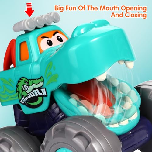Image of Toy Cars for 1 2 3 Year Old 3 Pack Monster Truck Toys Crocodile Bull Leopard Pull Back Car Big Wheel Animal Toy Trucks for Toddler 1-3 Baby Toys 12 18 Months Boy Girl Toddler Toy for 1 Year Old Gift