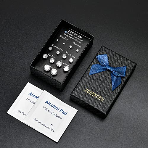 Silver Gold Black Stud Earrings Set 7Pairs Hypoallergenic Cubic Zirconia Titanium Stainless Steel Silver Rose Gold Black… - Image 4