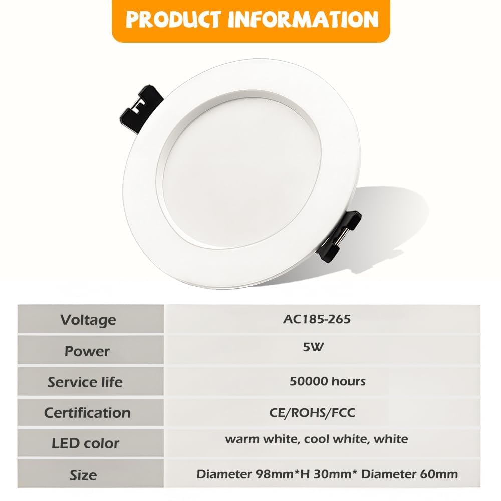 Faretti LED da Incasso per Cartongesso 5W 220V,3000K Caldo 4000K Neutro 6000K Freddo faretto da incasso, alluminio Faretto led incasso IP20, Diametro Foro Ø75-80mm Set di 6