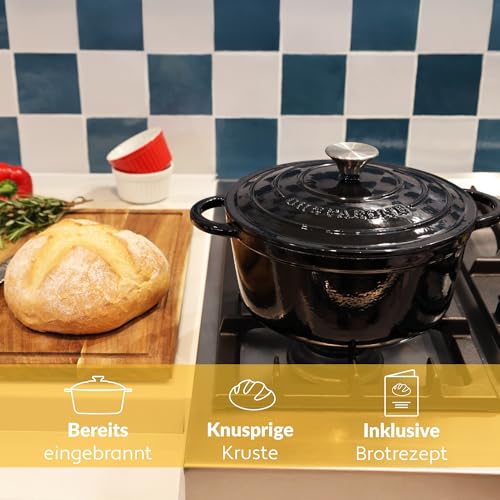 Chefarone Gusseisen Topf 24 cm 3,5 L Emailliert Cocotte Bräter - Schwarz – Ansicht 3
