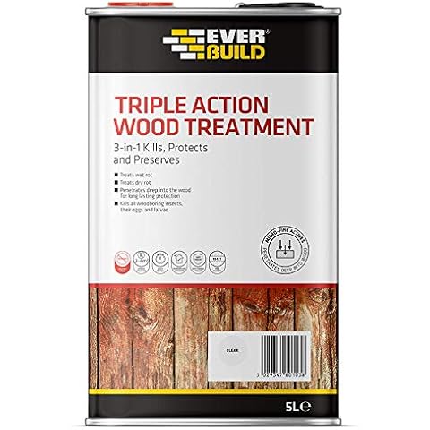 Everbuild Triple Action Wood Treatment | Kills and Protects Against Wood Rot and Wood Boring Insects - Clear - 5 Litr Cover