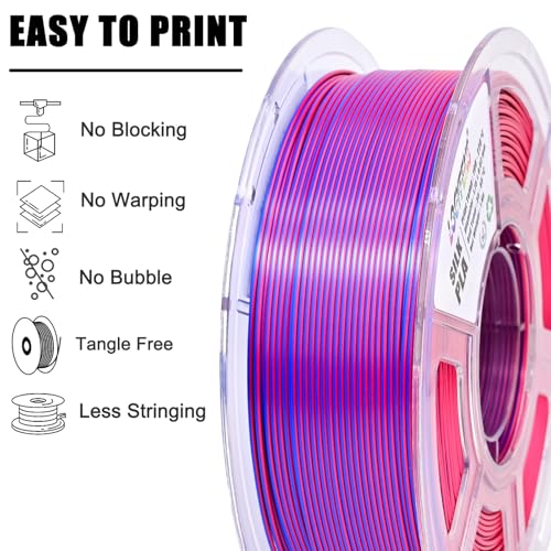 Image of PLA Filament 1.75mm, Silk PLA 3D Printer Filament, Dual Color Filament - Red Blue 1.75 PLA Filament- 2 in 1 Coextrusion 3D Filament PLA 1.75 + /-0.02mm, Fit to AMS, 1kg /Spool