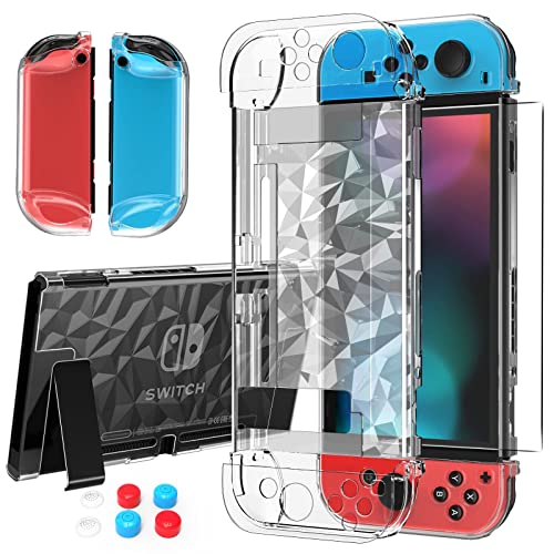 HEYSTOP Coque Compatible avec Nintendo Switch, Étui Nintendo Switch avec Protection Écran Verre trempé avec 6 poignées Couvre Pouce Absorption des Chocs et Anti-Rayures