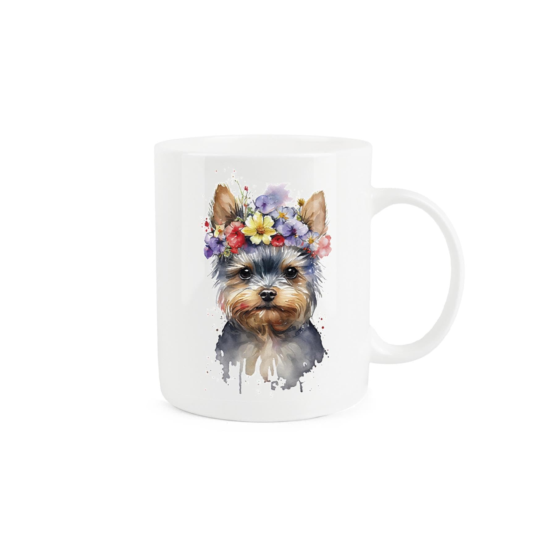 Purely Home Yorkshire Terrier Dog Mug - Flower Crown Yorkie Animal Gift/Present - Tea Coffee White Bone China Mug