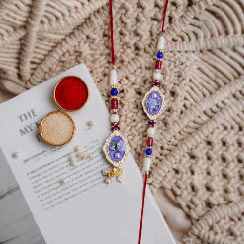 Image of Oblivion Designer Stylish Multicolor Rakhi Combo for Brother Bhaiya Bhai with Ganesha Thali, Roli Tikka, Silver Color Pooja Coin & Greeting Card | Raksha Bandhan Festival Gift Set | Pack of 5