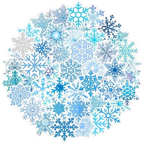 Snowflake Stickers, Winter Snowflake Stickers 50PCS Christmas Stickers Winter Party Decorations Gifts Waterproof Vinyl Snow Stickers for Crafts Winter Envelopes Gifts Water Bottles Laptop Suitcase Cover