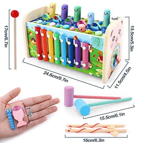 Augot Hammering Pounding Toys, 7 In 1 Wooden Montessori Early Learning Developmental Toys With Whack A Mole/Xylophone/Fishing/Clock/Rotating Gear/Pirate Track Game For Toddlers Children Kids Aged 3+ #TOP4