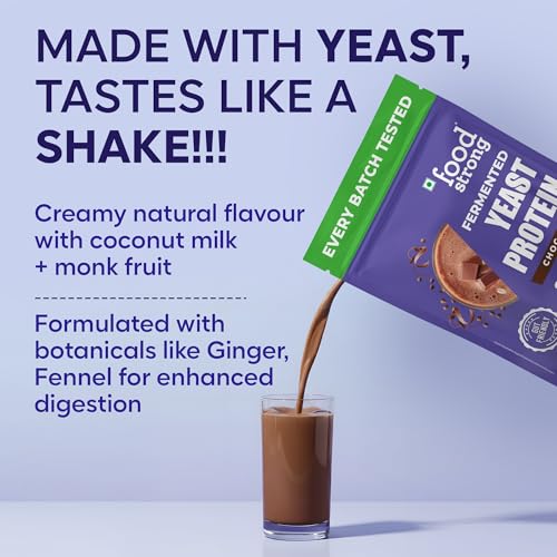 Image of Foodstrong Fermented Yeast Protein - Chocolate | 26g Complete Plant Protein with Probiotics, Digestive Enzymes, & Indian Herbs | Vegan | No Sugar | 500g