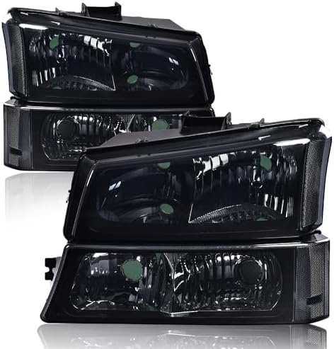 Headlights Assembly For 2003 2004 2005 2006 Chevy Silverado 1500 2500, 03-06 Avalanche (Non Body Cladding Models) Headlamp With Bumper Lights, Black Hoing Amber Side - Foto 14