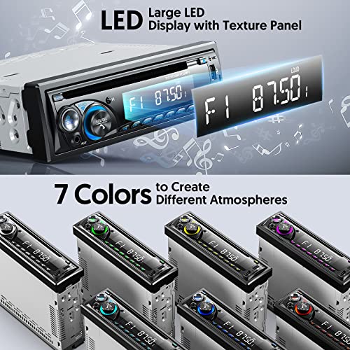 Chismos 9V-24V Car Stereo Radio Bluetooth with CD DVD Player,1DIN RDS/FM/AM Car Radio Bluetooth Handsfree 7 Colors MP3 Player with 2 USB/SD/AUX(Multi-coloured) - Image 6