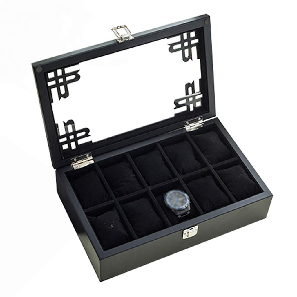 Paquete de 5 cajas de madera para relojes,organizador de exhibición de joyas, tapa de cristal, bandeja para pulseras, hebilla de Metal con cerradura y paquete de 6 cojines de almacenamiento extraíbles